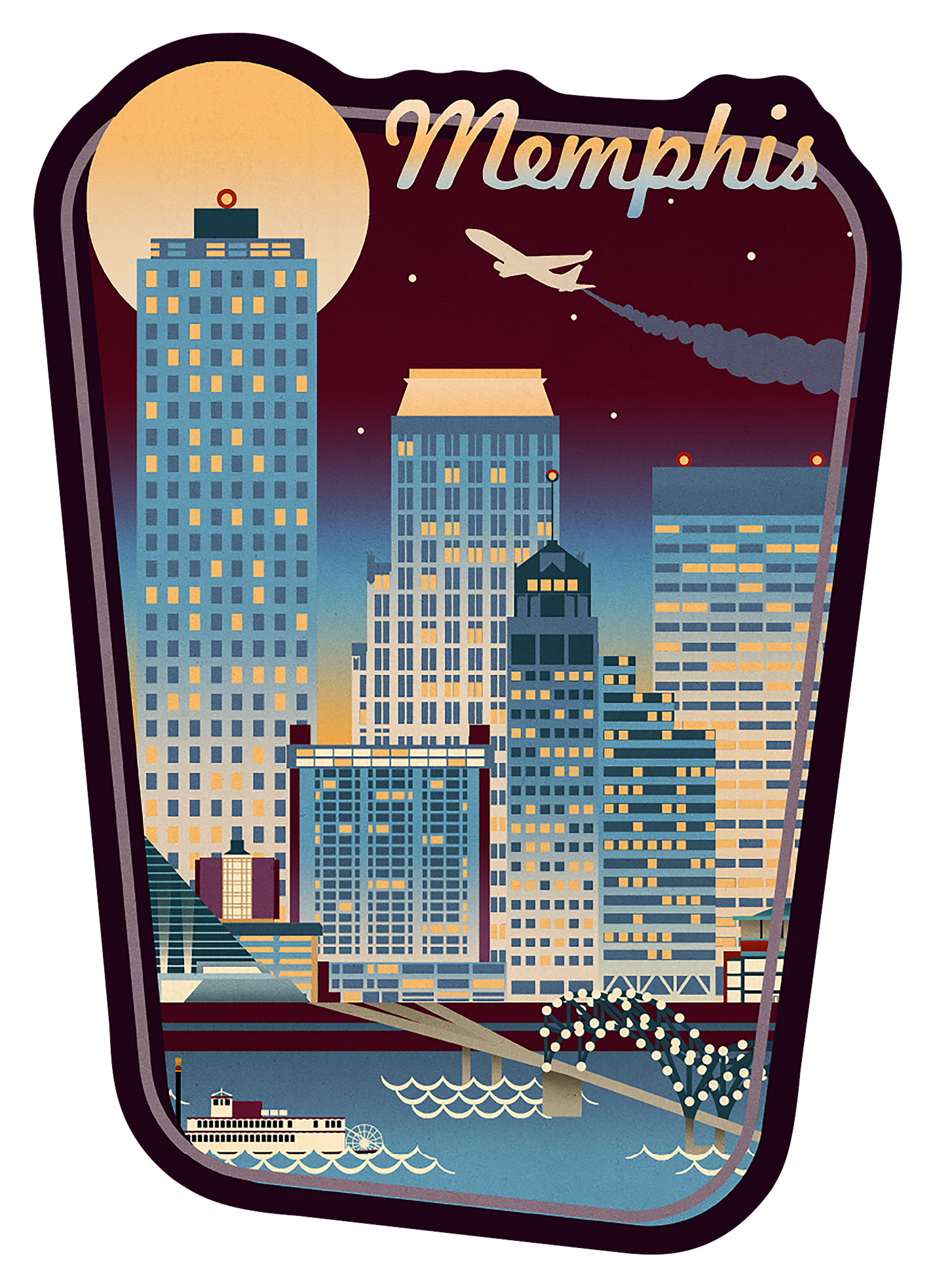 Lantern Press Memphis Tennessee Retro Skyline DieCut Sticker Bass